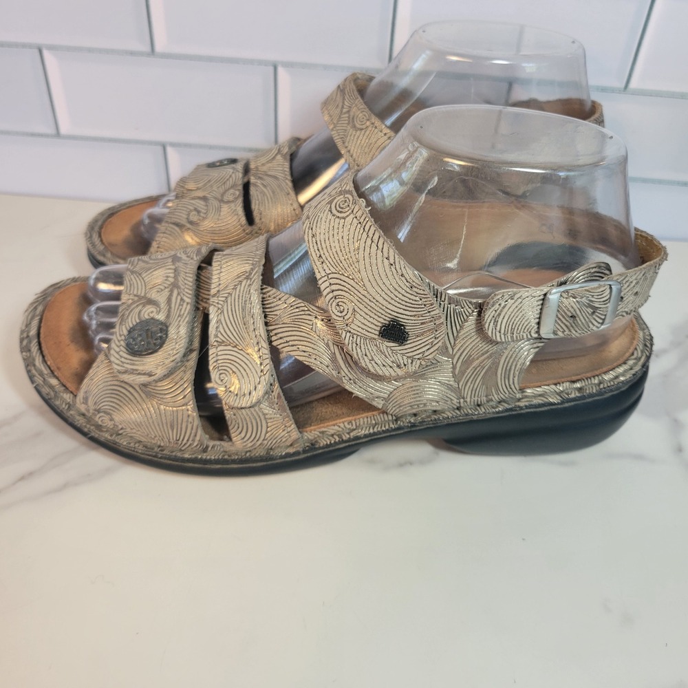 Finn Comfort Womens Gomera Sandals Metallic Silver Swirl Leather 37 Size 6.5